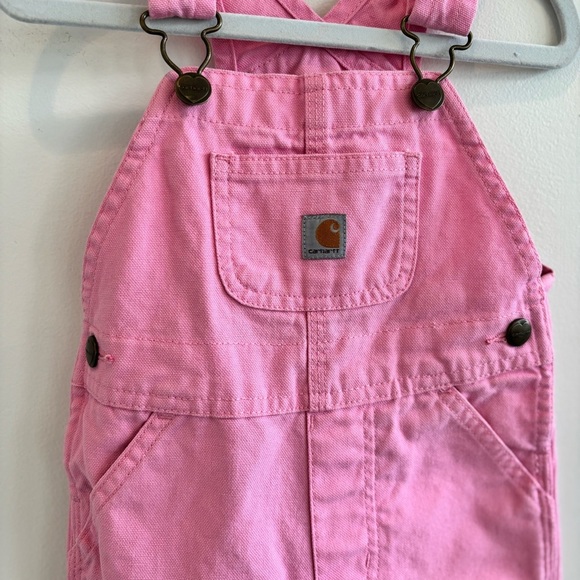 Carhartt Girls Pink Bib Overalls Adjustable Strap Buckle Pockets Size 18 month - Picture 3 of 10